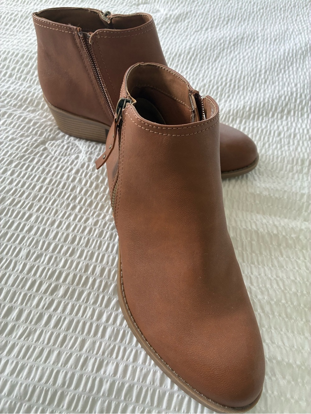 Women's Tan Ankle Booties with Side Zip